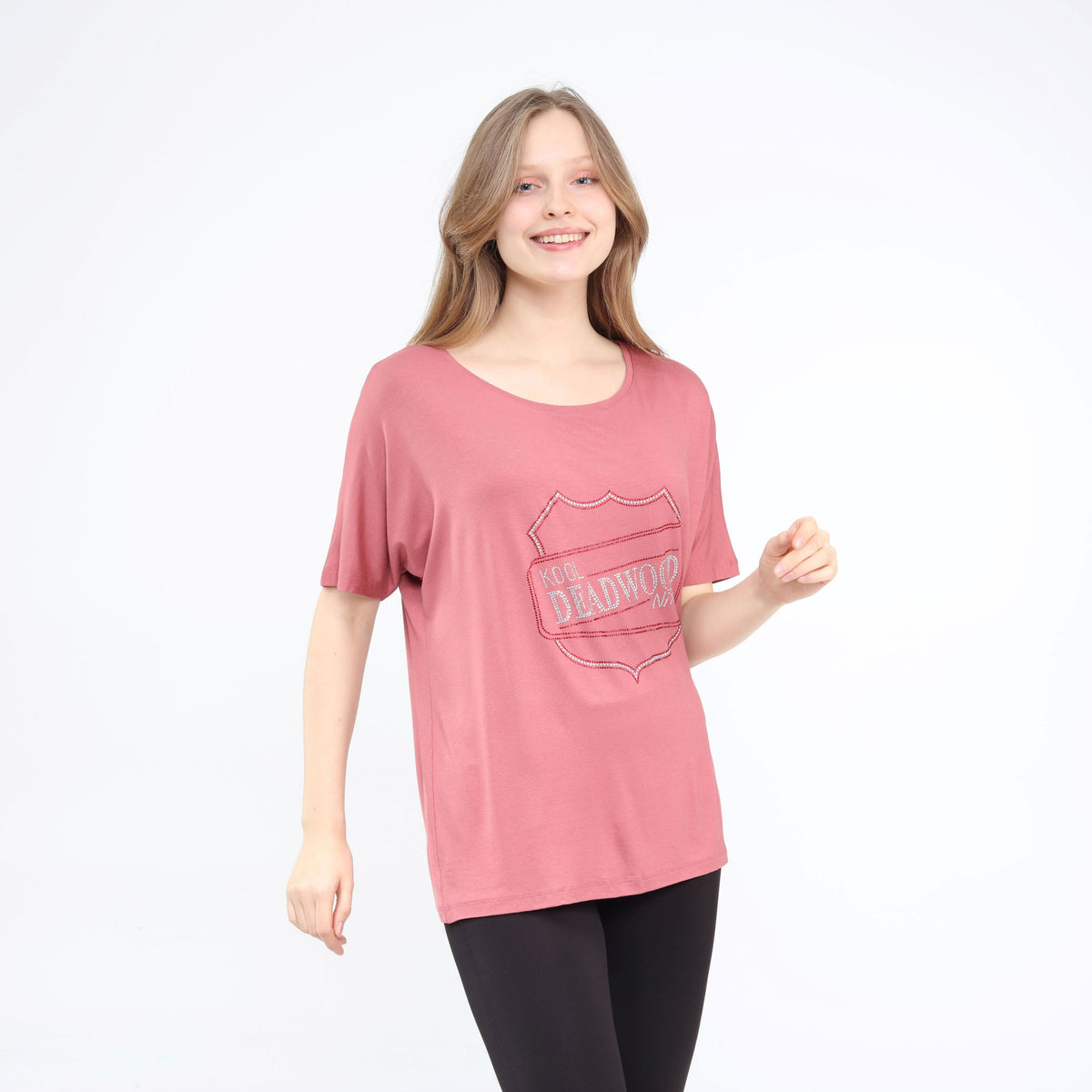 Loose Fit Baggy Dolman Short Sleeve Blouse Rose