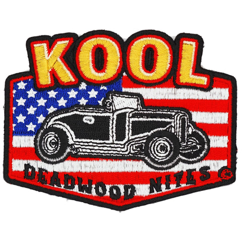 Kool Deadwood Nites Hot Rod & USA Flag Iron On Patch